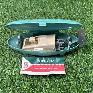 Vintage Singer Buttonholer Attachment Set Green Case Manual Cams USA 1950s 1960s